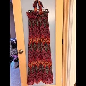Maxi halter dress M hot pink, orange, black